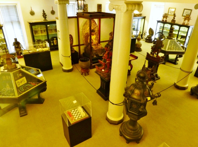 A large addition was added to the rear of the mansion in 1923.  These rear galleries were added to display a truly vast number of objects collected.  This lower level houses many of the Asian objects.